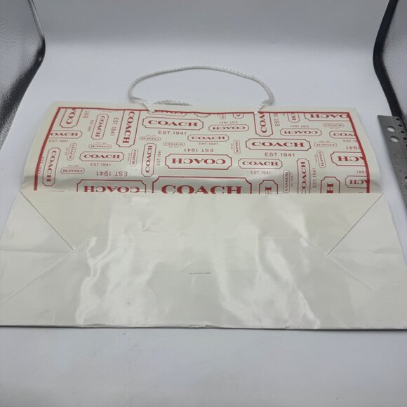 Coach Logo Print Paper Shopping Bag White Red Design Durable Handles Vintage - Picture 5 of 5